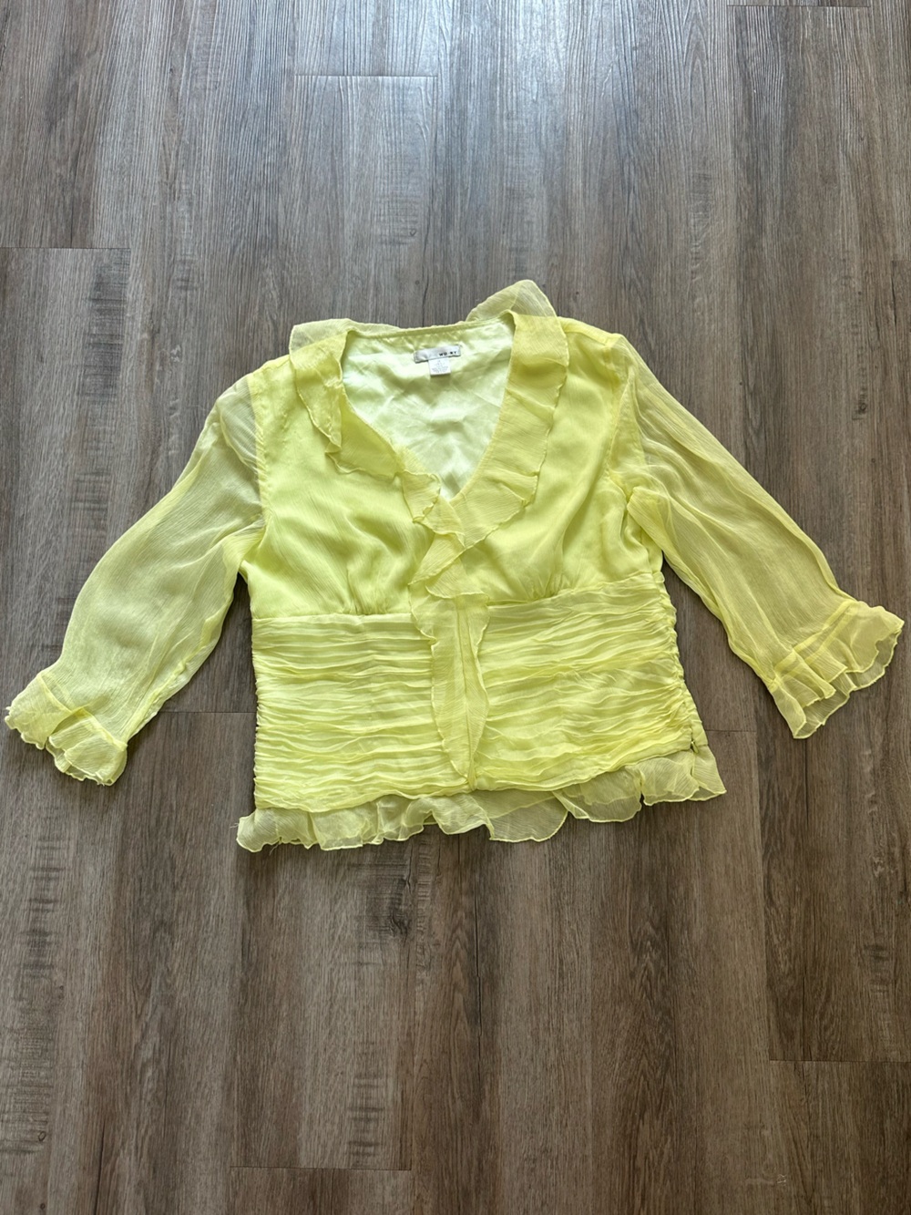 WD.NY Light Green Ruffle 100% Silk Blouse